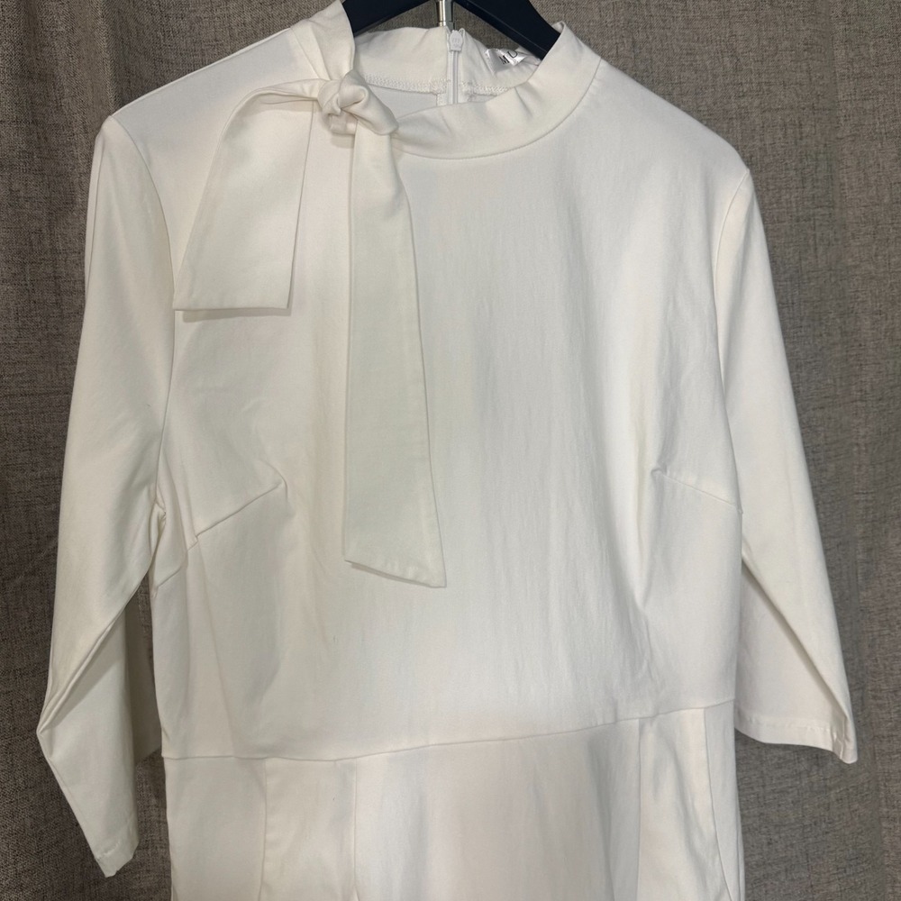 White Mock Neck Sheath Dress w Pockets Bow Detail‎ XXL NWT - Picture 9 of 13